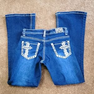 Girls Cowgirl Hardware Dark Wash Blue Jeans, Bootcut, Size 7